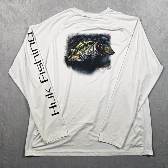 Huk Other - Huk Fishing Shirt Mens XXL White Long Sleeve Graphic Bass Performance Tee